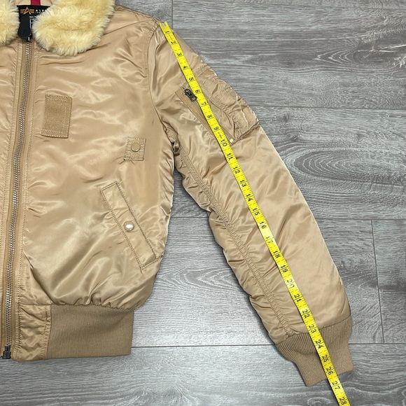 Alpha Industries B-15 Bomber Jacket Gold Nylon Removable Faux Fur Collar XS - Picture 9 of 16